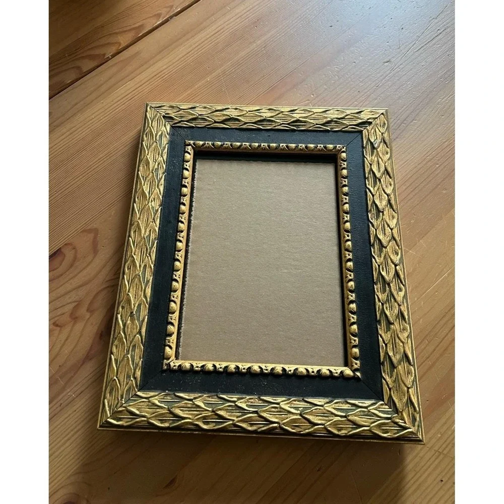 Vintage Burnes Gold Black Picture Frame Hollywood Regency Art Deco 10x8 Frame